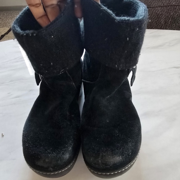 Crocs Winter Pull On Boot Sz 6W Women Black Suede Suede Knit Top Block Heel - Picture 5 of 16